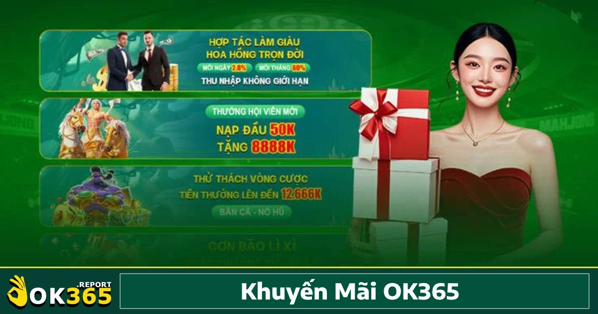Khuyến mãi Ok365 2 Chương trình ưu đãi tân thủ của Khuyến mãi Ok365 giúp người chơi có nguồn vốn khởi đầu để thử nghiệm nhiều loại hình cá cược khác nhau.