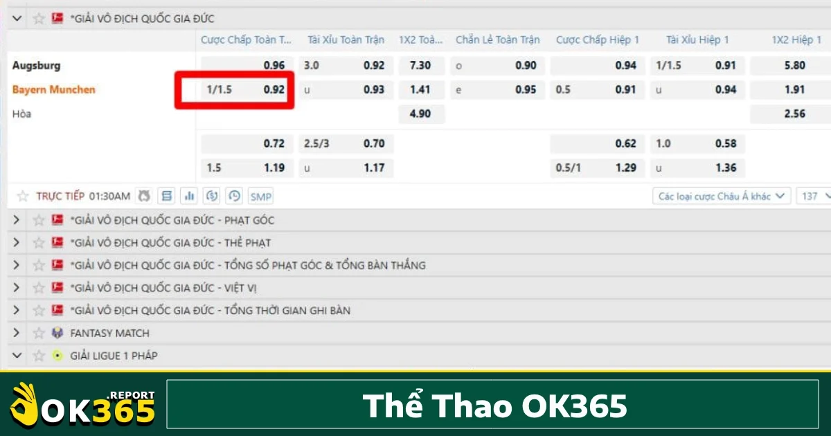Thể Thao Ok365 4 Loại kèo cược được yêu thích nhất tại sảnh thể thao Ok365
